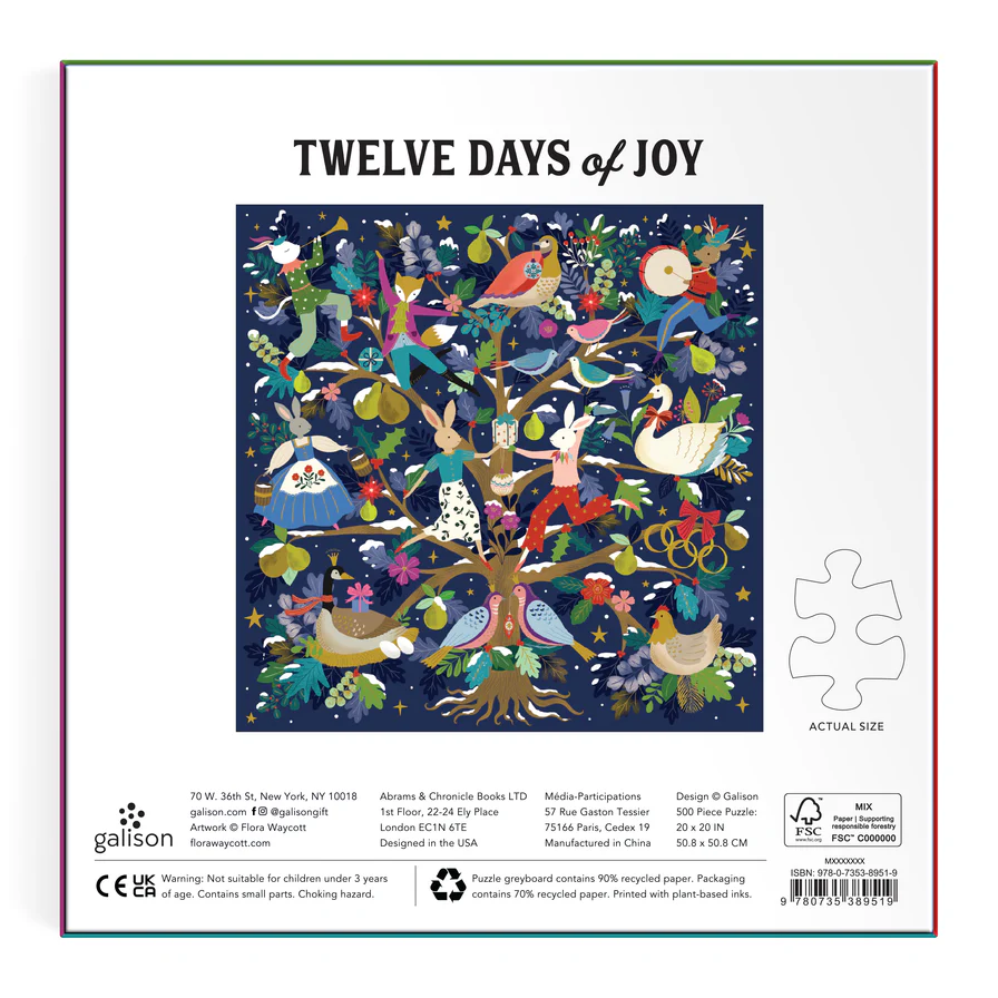 12 Days of Joy by Flora Waycott 500 piece foil embossed jigsaw puzzle 5 Jigsaw Puzzle