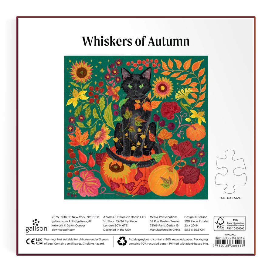 Whiskers of Autumn by Dawn Cooper 500 piece foil embossed jigsaw 5 Jigsaw Puzzle